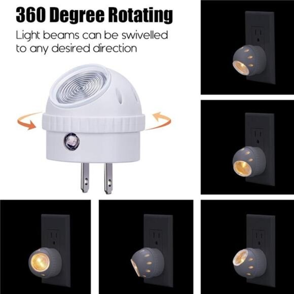 Plug-in Night Lights,Warm White LED Nightlight,360° Rotation,Dusk to Dawn Sensor - Picture 2 of 7